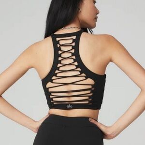 ALO Yoga Black Lace-Up Activewear Top